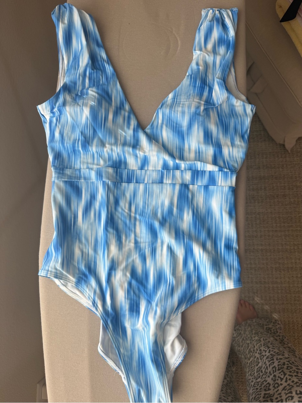 summersalt Blue & White Girls' One-Piece Swimsuit V-Neck